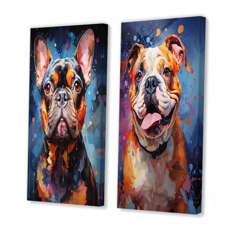 Bulldog Boldness - ensemble de 2 reproductions d'art mural, Toile tendue, H 28 po x l 25 po