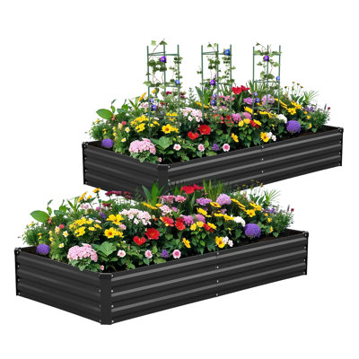 Lit de jardin surélevé galvanisé Kymari, plusieurs tailles au choix, supports de plantes offerts