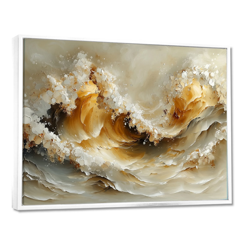 «Gray and White Oceanic Waves Spiral III», art mural sur toile transitionnel, H 12 po x l 20 po, Cadre flottant, Blanc
