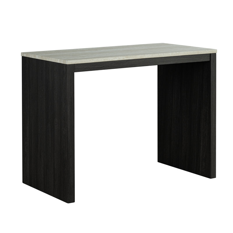 Black/grey/beige Transitional 3-pc Dining Set - 47"w Travertine Table Top W/ Usb Charging, Biscuit-tufted Stools & Storage Shelve Premium Travertine Tabletop?