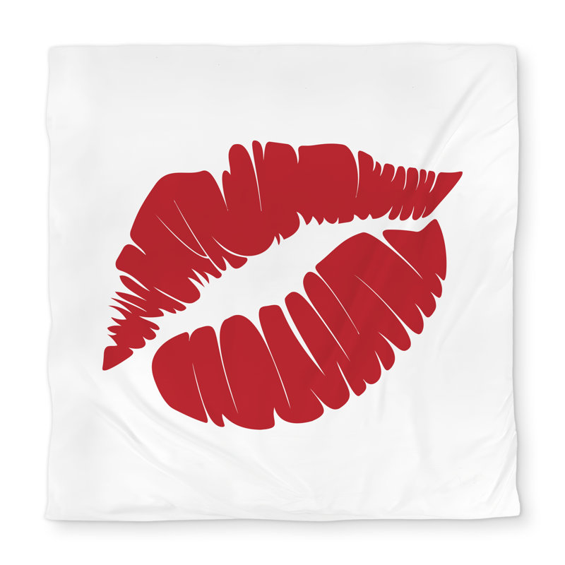 Red Lipstick Mark Queen Duvet Cover - White Back Home Decor