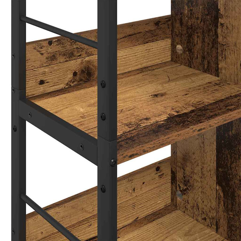 82cm W Steel Etagere Bookcase, Old Wood, (4 Shelves) 144.5cm. H x 82cm. W x 32cm. D