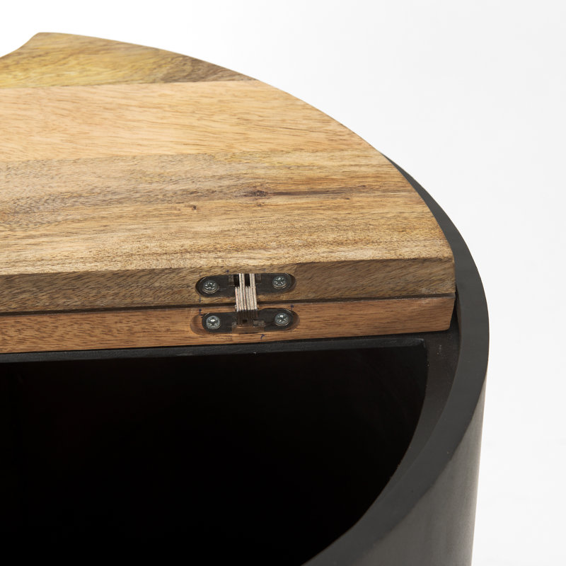 Janvey Solid Wood Top End Table, Light Brown Top/Black Base