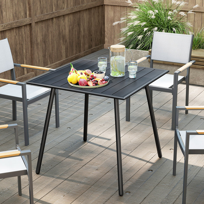 Square with Slat Top 80*80*74 cm Steel 1 Piece Dining Table Black Seats Up to 4