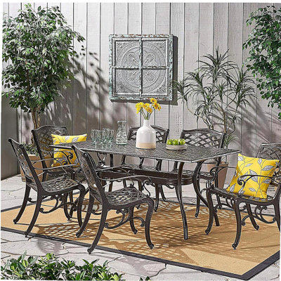 Ensemble de salle à manger de patio en métal pour 6 personnes avec table rectangulaire Ravenna