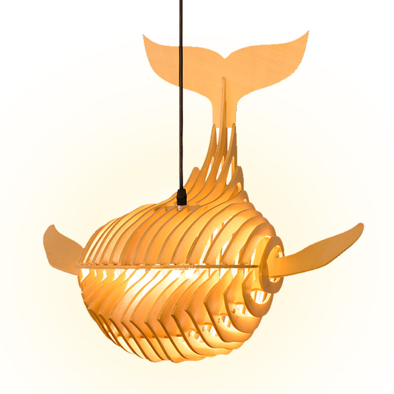 Luminaires suspendus en bois 1-Whale Fish, H 19,68 po x l 4,72 po x P 4,72 po