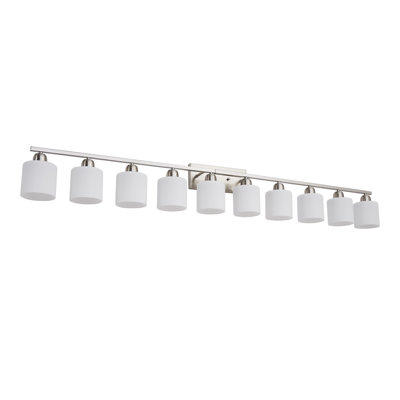Modern 10-Light Chrome Vanity Light Fixture with Milky White Glass Shades - Large Bathroom Wall Lighting Over Mirror