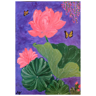 Papillons sur un lotus en fleurs | Acrylique sur toile | Par Ruchi Gupta