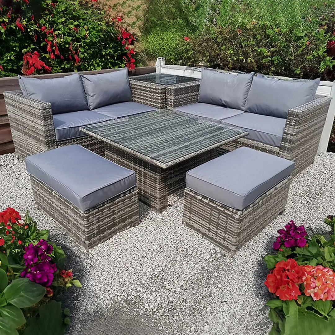 6 - Person Wicker Patio Dining Set with Square Table