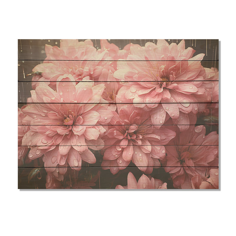 «Pink Chrysanthemums Gardens Collage III - Chrysanthemums On Wood Print», H 10 po x l 20 po x P 0,78 po