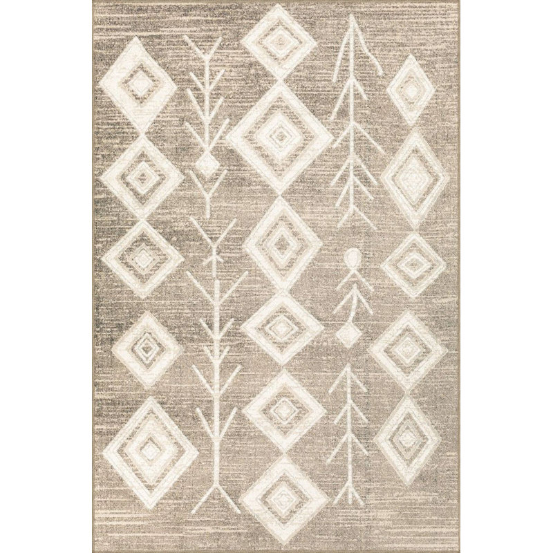 Machine Washable Diamond Patterned Modern Round Themed Patterned Decorative Rug, Rectangle 5'1" x 7'7"