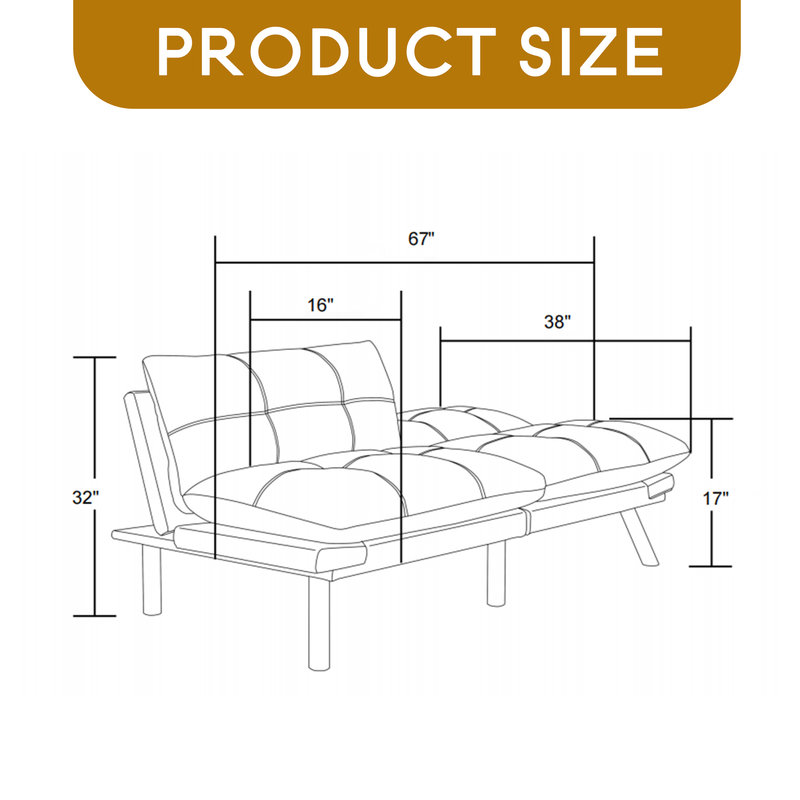 Modern Convertible Futon Sofa Bed With Memory Foam Mattress – Adjustable Backrest & Armrests, Space-Saving Sleeper Loveseat For Living Room