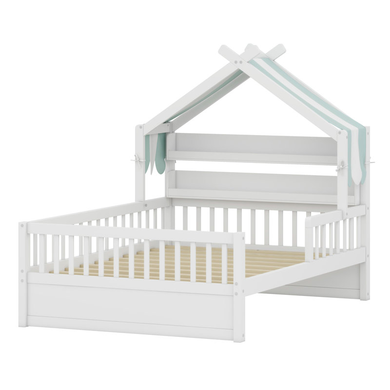 Lit maison avec tablette de rangement, Blanc
