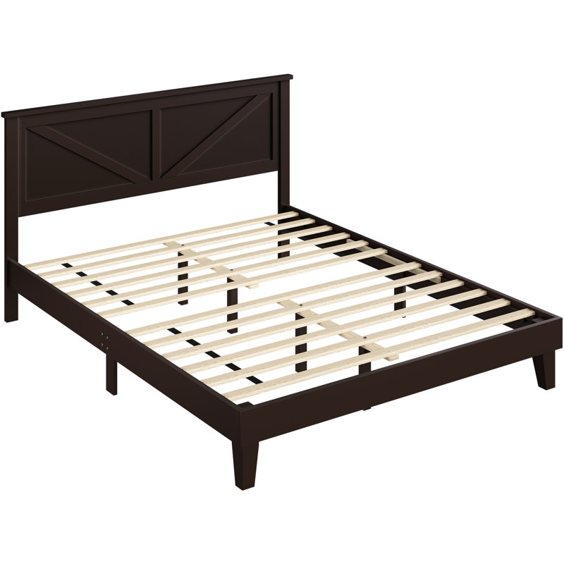 Farmhouse Wood Bed Platform with Headboard, Full / Double, Espresso