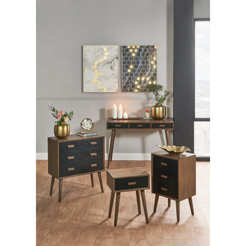 Rulo 40cm W Solid Wood Bedside Table, Brown/Black