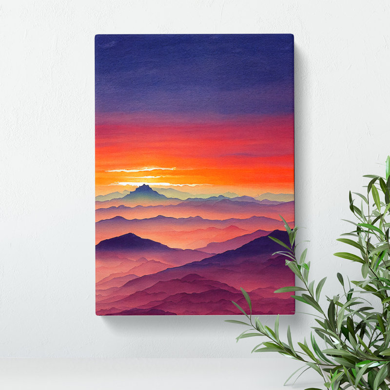 Sunset Over Mountains No.5 - Wrapped Canvas Painting, 50cm H x 35cm W x 3cm D