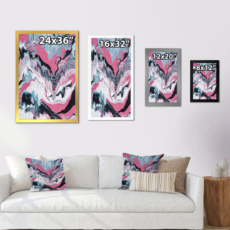 Art en marbre rose, noir et blanc - Décoration murale moderne et contemporaine sur toile, Impression noire sur toile encadrée
