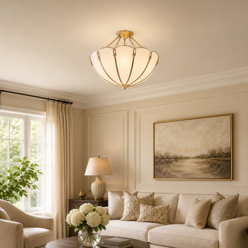 4 - Light Mid-Century Modern Dimmable Semi Flush Mount Lighting