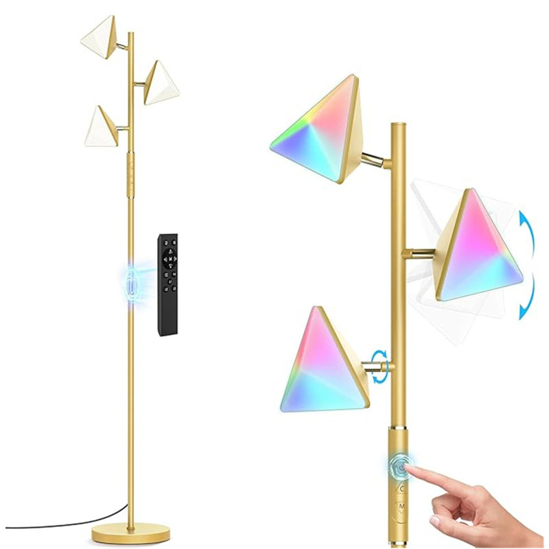 Eulonda 70'' RGBCW Floor Lamp Stepless Dimmable LED Tall Standing Lamp, Gold