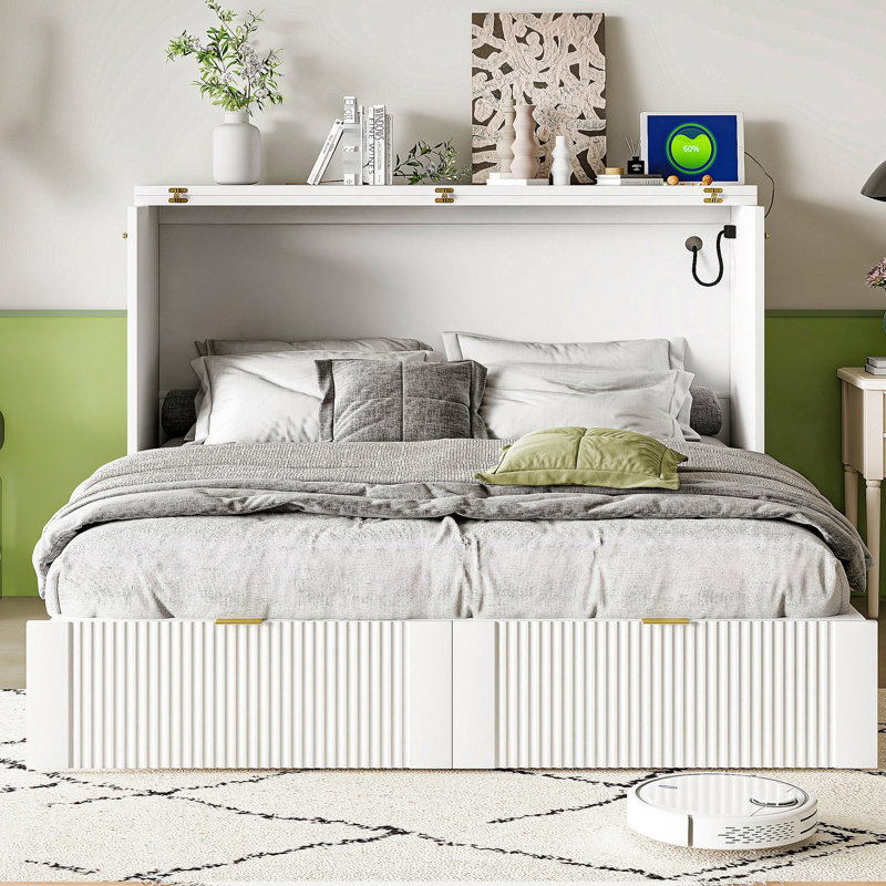 Full Size Bed With Valuable Drawer To Utilize Space Effectively, White