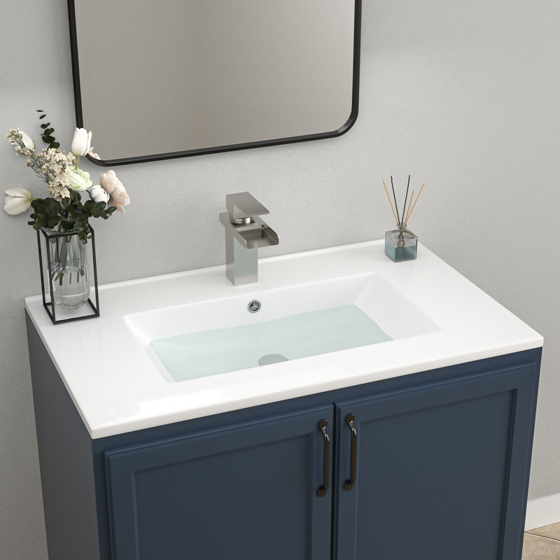Plateau de meuble-lavabo en céramique blanc L 30 po x l 18 po avec comptoir (avec comptoir seulement)