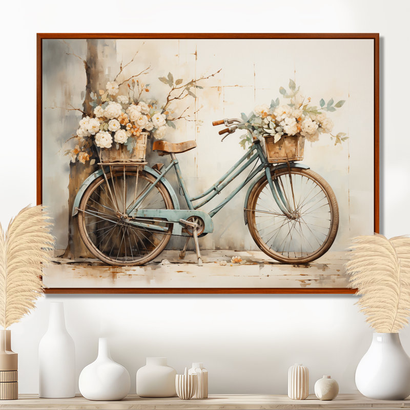 Vélo tranquille, pédalant II - art mural encadré, Reproduction avec cadre flottant, H 30 po x l 40 po, Brun