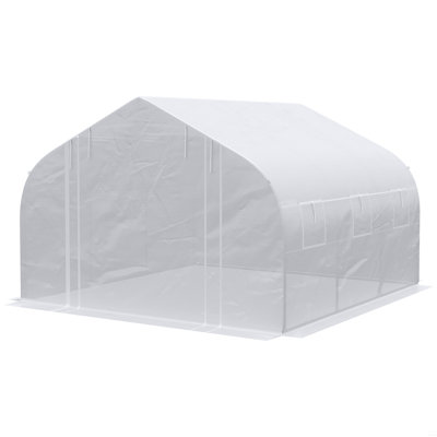 Serre de plain-pied, serre de tunnel avec porte en filet à fermeture à glissière et 6 fenêtres en filet, plante chaude de jardinage avec cadre en acier galvanisé