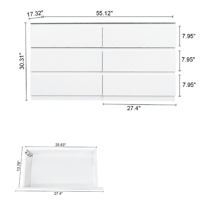 Commode 6 tiroirs Layli, Blanc