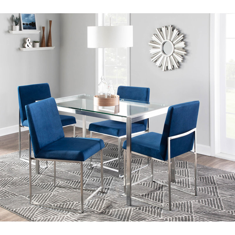 Chaise d'appoint Ernestine, Velours bleu, Acier Inoxydable