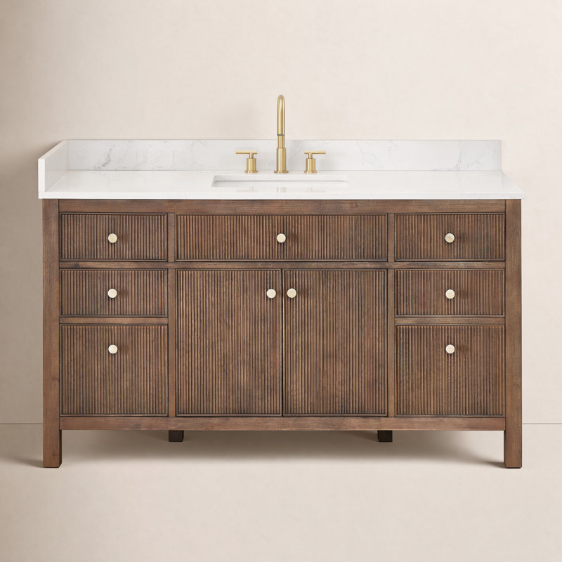Meuble-lavabo simple 60 po avec miroir Lala, Chêne brun brossé