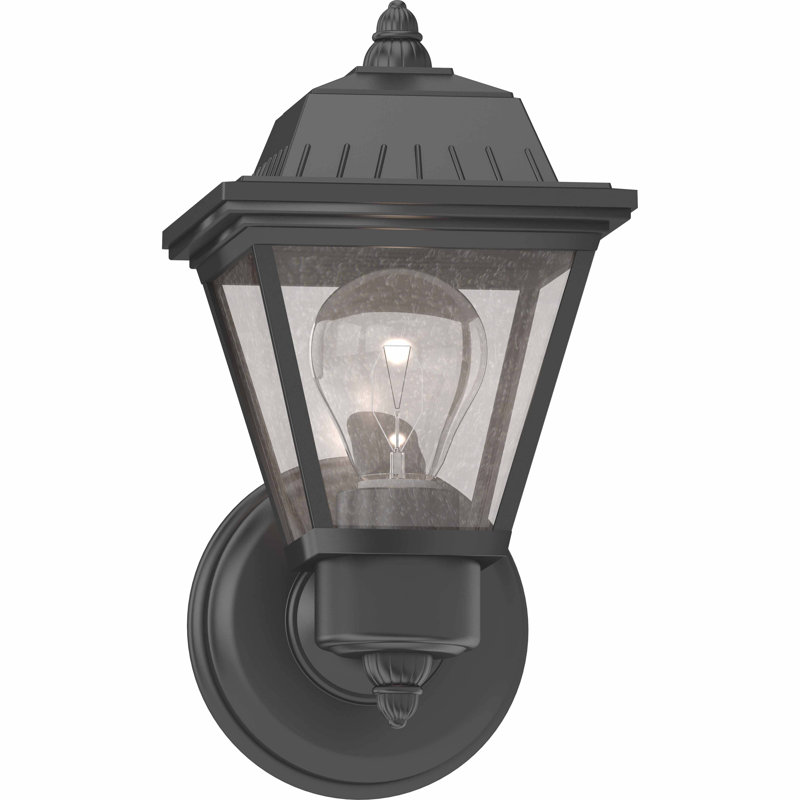 Lanterne murale d'extérieur en fonte d'aluminium 1 lumière murale avec verre grainé transparent, Noir