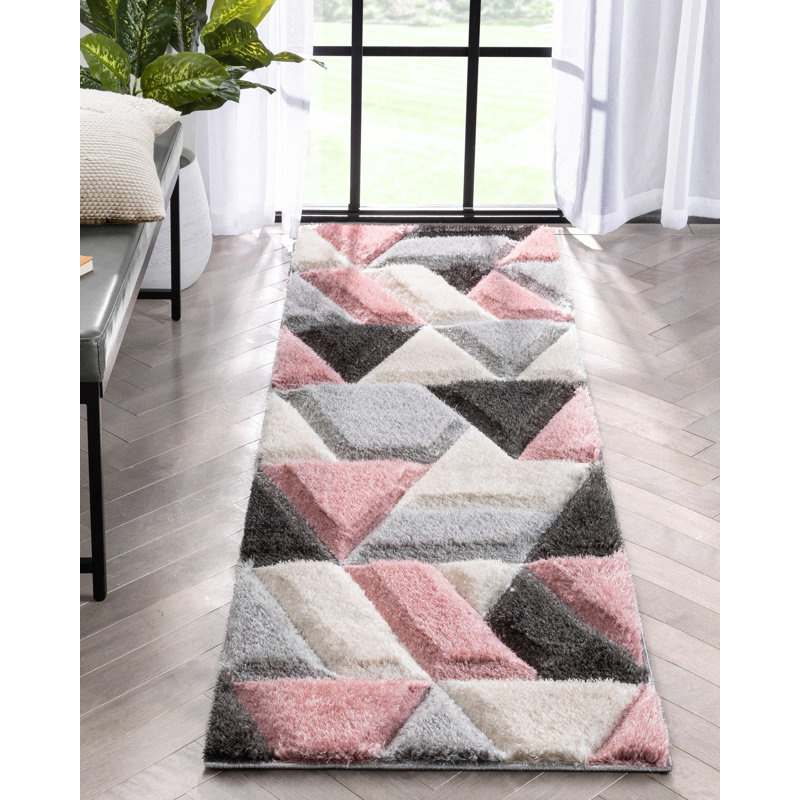 Cobina Holland Modern Geometric Blush 3D Textured Thick & Soft Shag Rug, Runner 2'3" x 7'3"