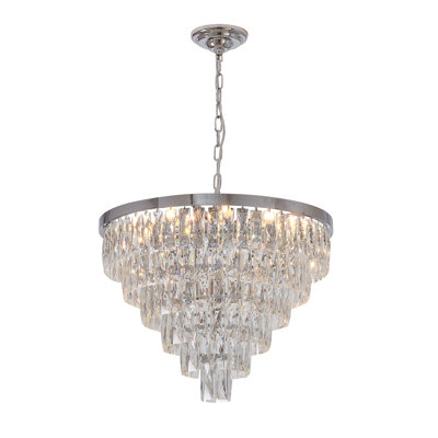 Lustre 14 lumières en métal chromé avec cristaux transparents