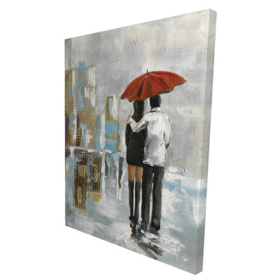 Couple Walking Under Umbrella - Contemporary Street Canvas Decor