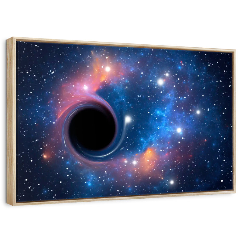 Trou noir dans l'espace, Cadre flottant en bois naturel, 40 po x 27 po