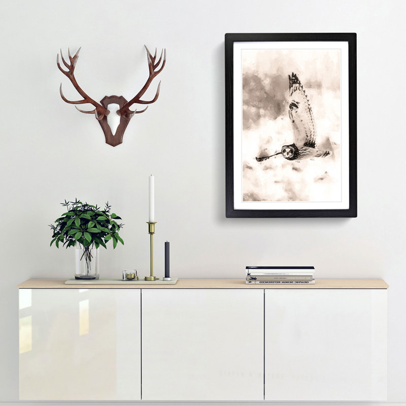 Owl in Flight in Abstract - Picture Frame Graphic Art Print, Black Framed, 48cm H x 36cm W x 2cm D