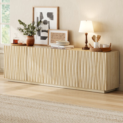 70'' Fluted Mid-Century Modern Sideboard & Buffet Cabinet – Adjustable Shelves, TV Console, Accent Storage for Living Room, Dining Room, Entryway , Natural Wood