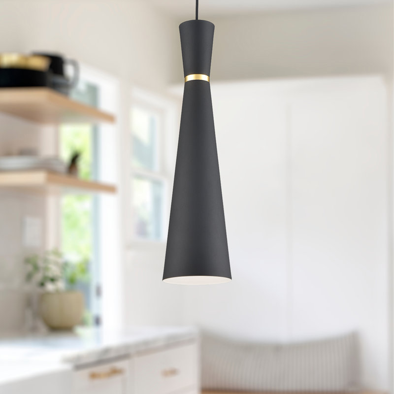 Luminaire suspendu conique simple Vanderbilt, Noir / or, Noir / or