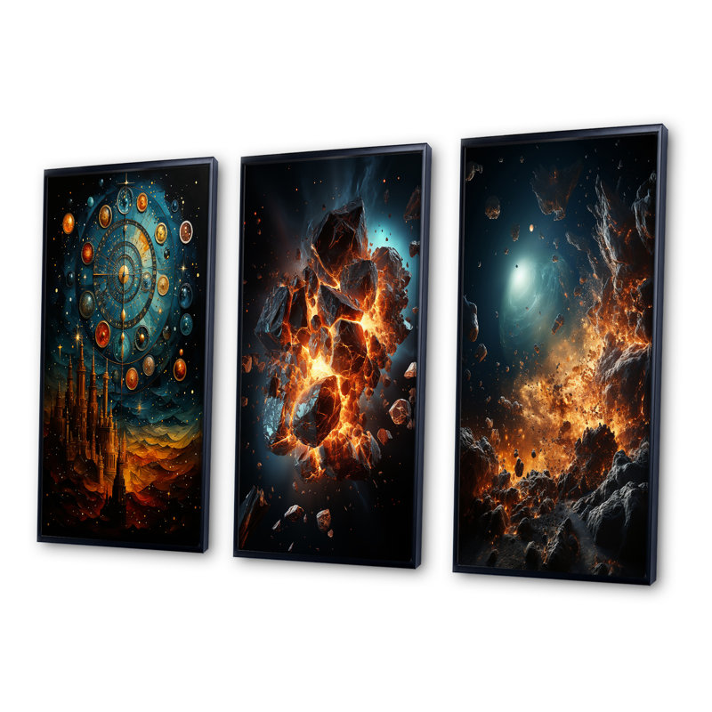 «Astrology Astrology Mosaic», 3 pièces, Cadre noir, H 20 po x l 36 po
