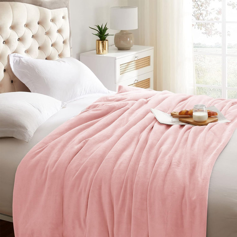 Abiram Plain Weave / Muslin Throw Blanket, 240cm x 200cm, Blush Pink