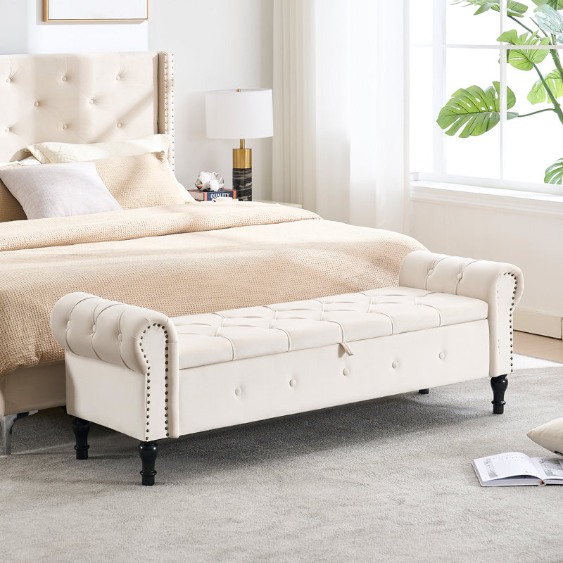 Banc de rangement en velours 66,9 po, Beige