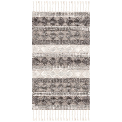 Natura Hand Woven Wool/Cotton Geometric Rug in Black/Ivory
