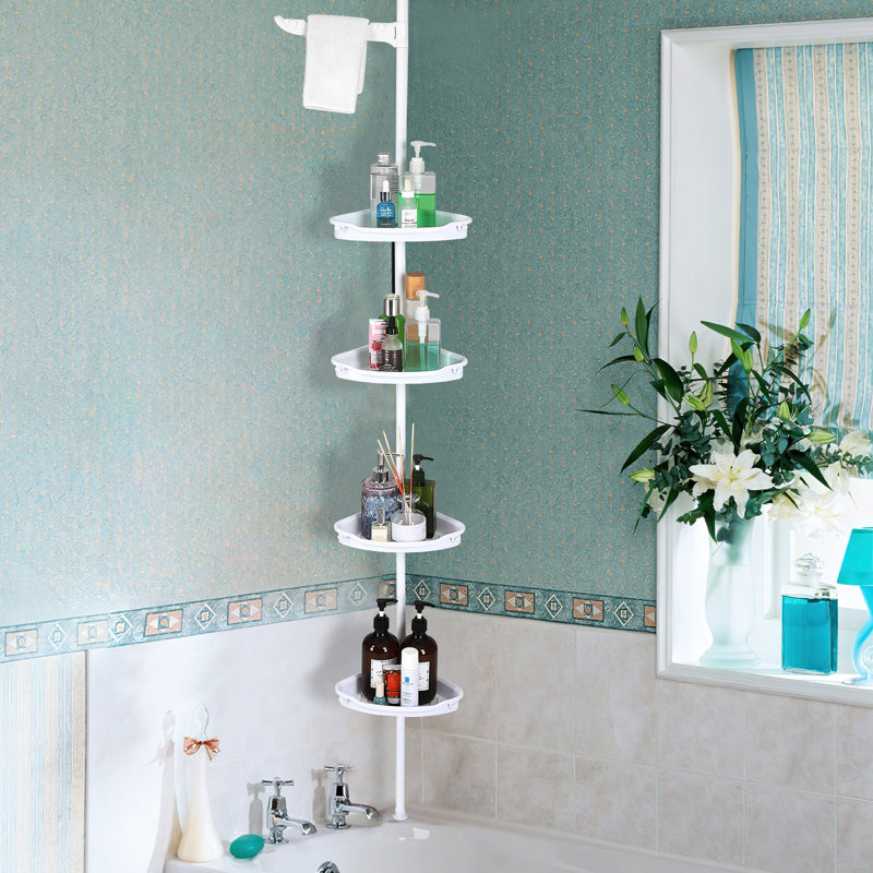 Rustproof Shower Caddy Corner For Bathroom, 4-Tier Adjustable Shelves With Tension Pole, Shower Organizer For Bathroom Accessories, Up To 123 Inch