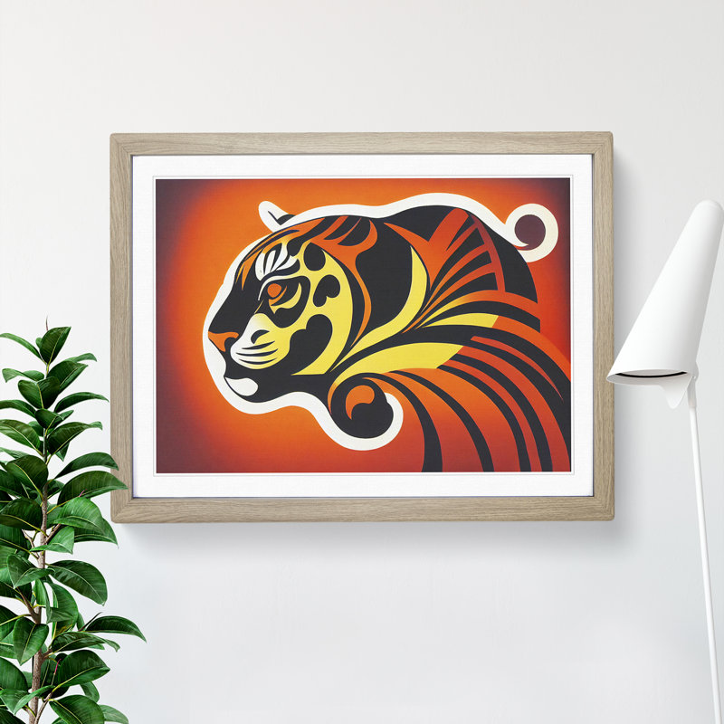 Tiger Abstract - Single Picture Frame Print, 46cm H x 64cm W x 2cm D, Oak Framed