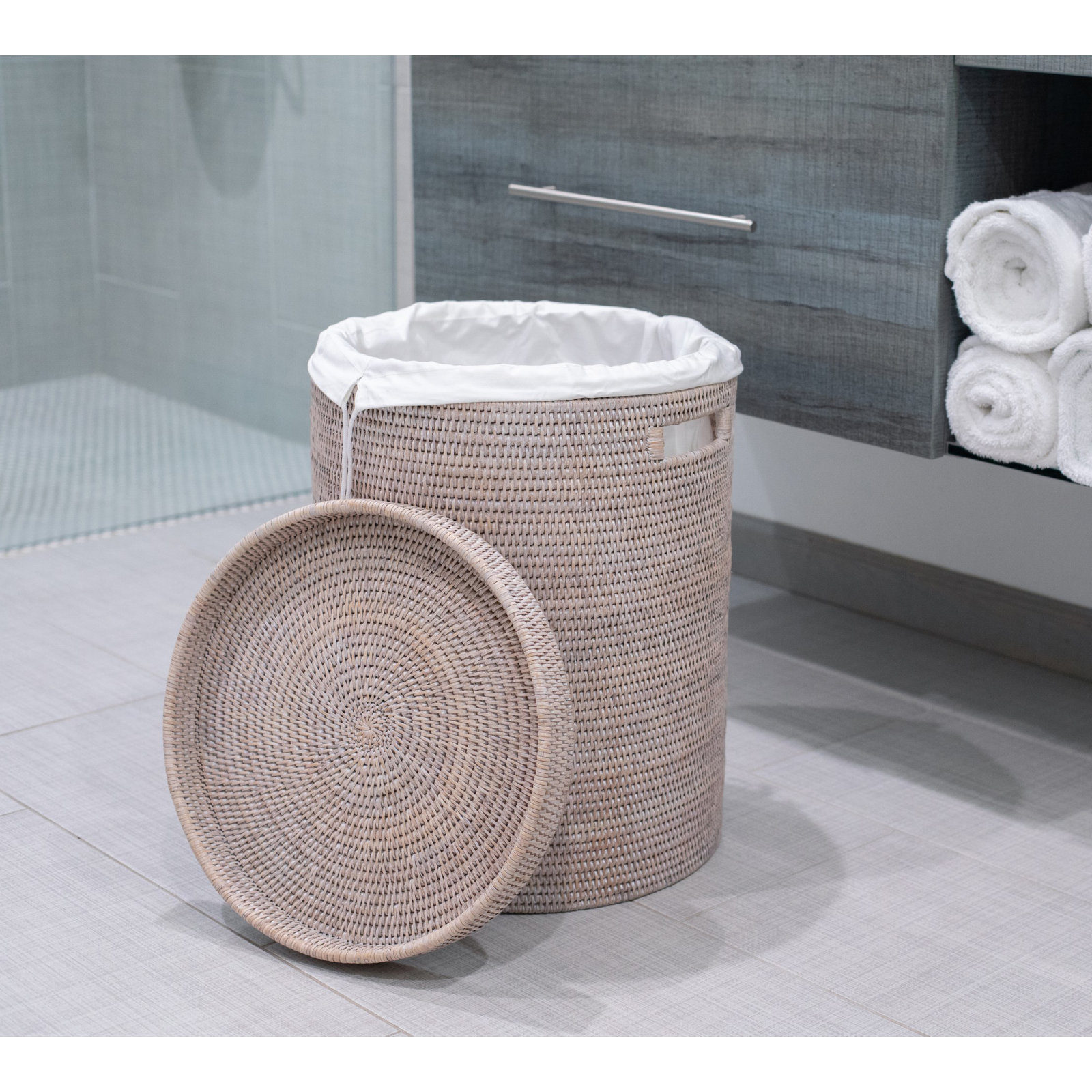 Wicker Laundry Hamper, White Wash