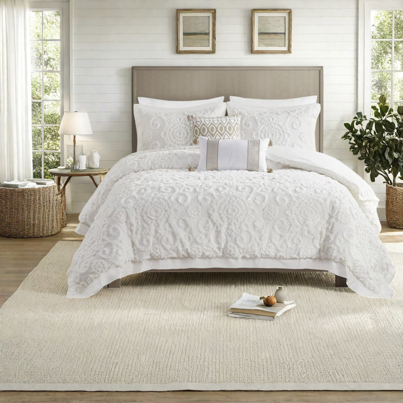 Ensembles de literie luxueux en coton ivoire, design capitonné moderne avec confort 3 pièces