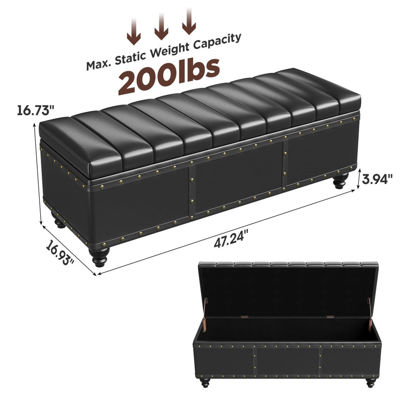 Banc repose-pieds en similicuir avec rangement pour chambre, Noir