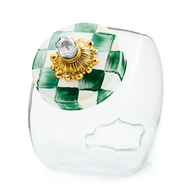 Emerald Check Glass/Brass/Steel Jar