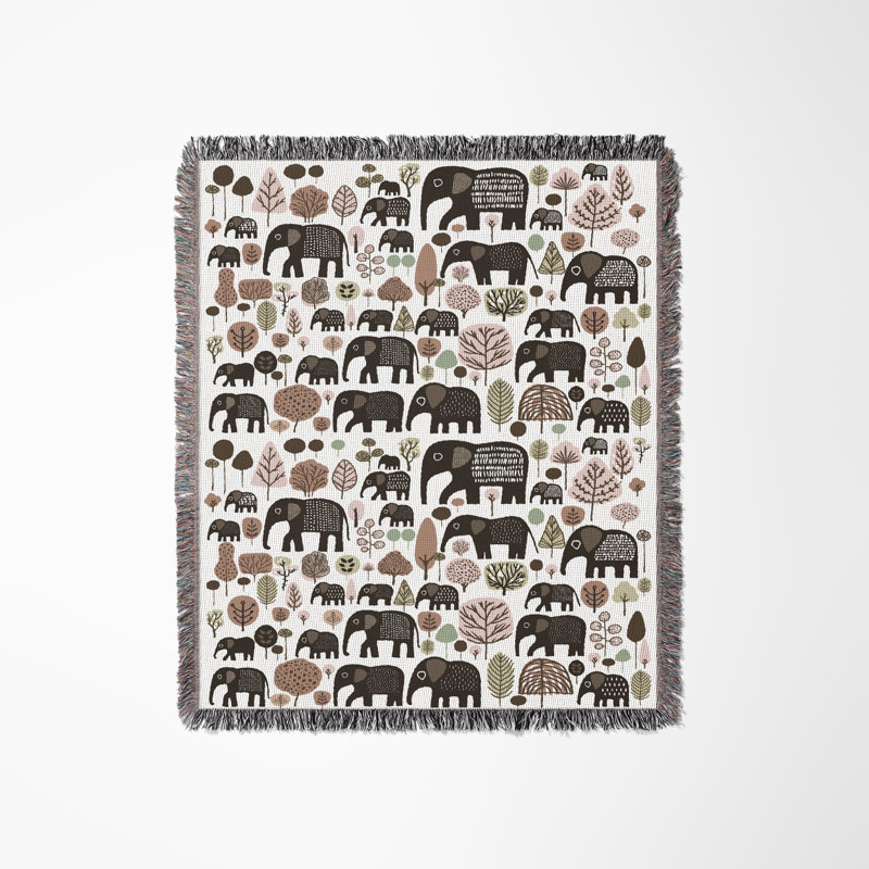 Jeté en mélange de coton Alfie Elephant, Brun / Blanc cassé, L 60 po x l 50 po