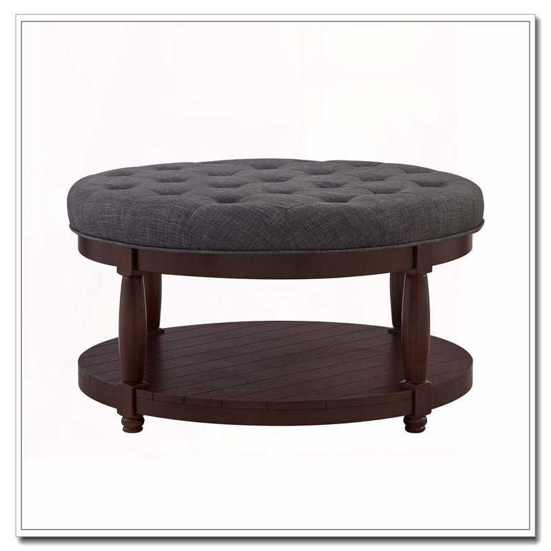 Table basse rembourrée rembourrée en lin, Gris foncé, Rond